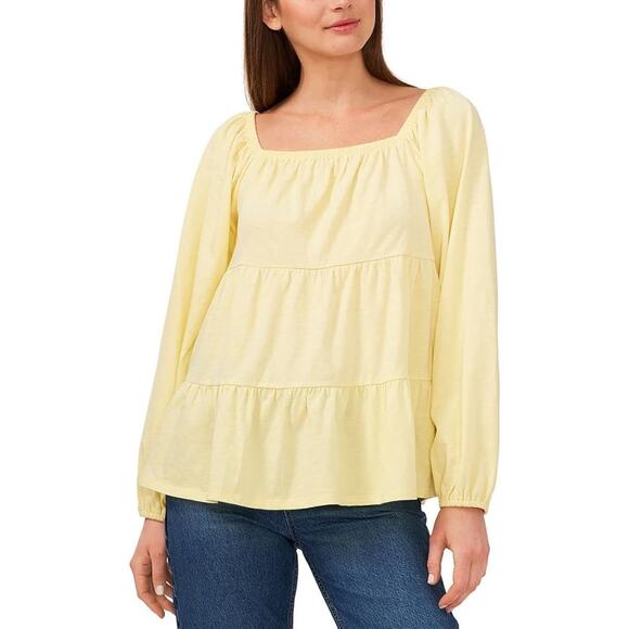Riley & Rae Womens Tiered Square-Neck Pullover Top butter yellow XL - Picture 1 of 6